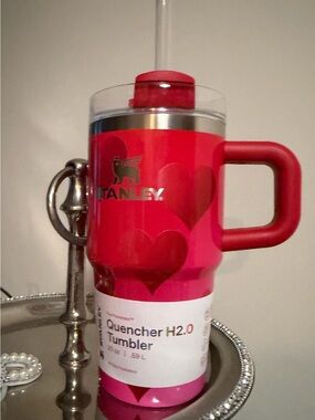 Stanley Red and Pink Heart Stainless Tumbler with Handle valentine’s Day